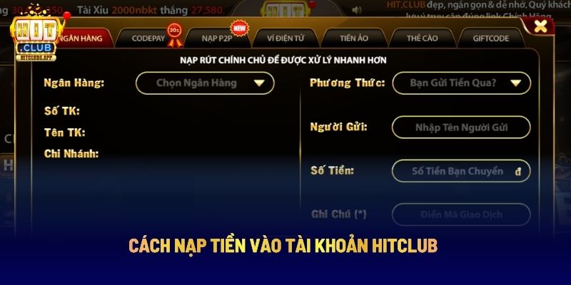 Cách nạp tiền vào tài khoản Hitclub